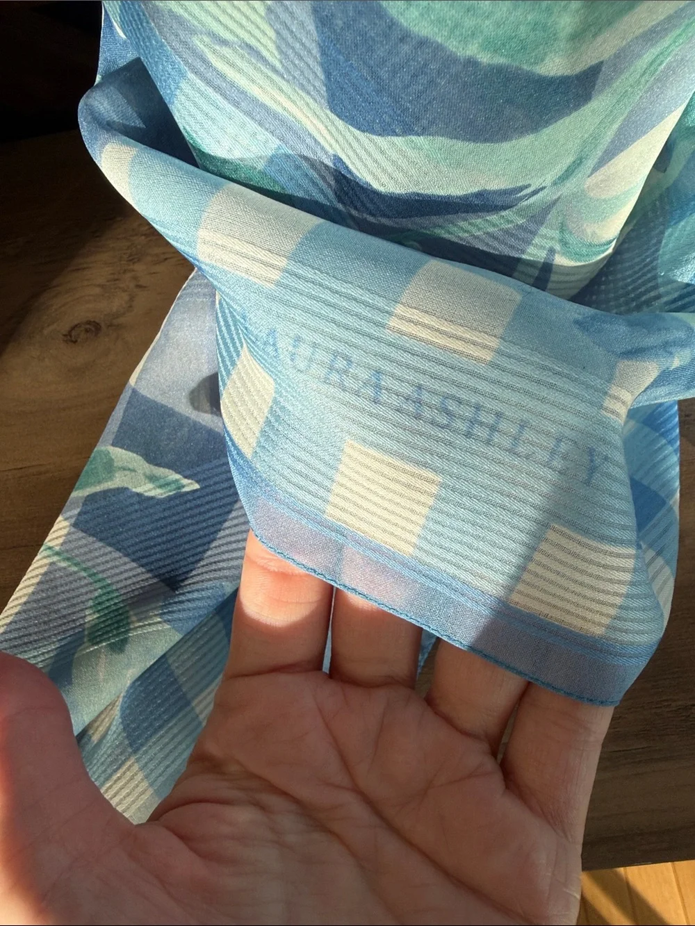 Laura Ashley Blue Floral & Gingham Scarf